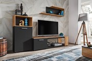 Living, comoda tv +dulapior si raft, gri grafit stejar artisan, 200 cm lungime, modern, Bortis