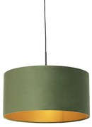 Lampă suspendată cu abajur din catifea verde cu auriu 50 cm - Combi