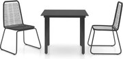 vidaXL Set mobilier de masă pentru grădină, 3 piese, negru, ratan PVC