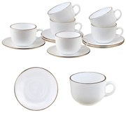 Set cesti si farfurioare pentru ceai Klausberg KH 1929, 12 piese, 210 ml, Opal, Alb/Auriu