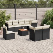 vidaXL Set mobilier de grădină cu perne, 9 piese, negru, poliratan