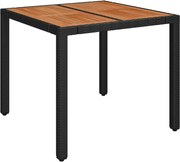 vidaXL Masă de grădină cu blat din lemn negru, 90x90x75 cm, poliratan