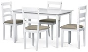 Set de masă din lemn masiv cu 4 scaune, 120 x 75 x75 cm, alb
