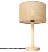 Lampa de masa rurala lemn cu abajur de in natural 25 cm - Mels