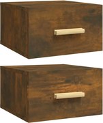 vidaXL Noptiere de perete, 2 buc., stejar afumat, 35x35x20 cm