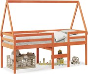 vidaXL Pat înalt cu acoperiș, maro ceruit, 75x190 cm, lemn masiv pin