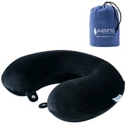 Perna pentru gat Suporto Travel Clasica, Potrivita pentru Calatorii cu Avion, Tren, Masina, din spuma cu memorie, Neagra