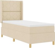 vidaXL Pat cu arcuri cu saltea cu headboard Crem 140 x 200 cm țesătură