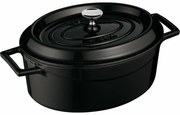 LAVA Metal Oală ovală din fontă, neagră, 4,8 l,diametru 29 cm