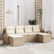 vidaXL Set de canapele pentru grădină cu pernă 6 pcs Bej Rattan poli