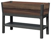 Cutie decorativă de grădină din plastic, cu raft inferior, 110 l, lemn de nuc