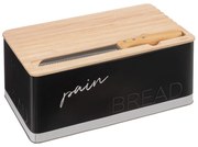 Cutie de paine, neagra, cu blat de taiat si cutit zimtat, 32,7 x 20,2 x 14,5 cm