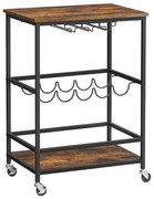 Măsuță de servire MARGE pentru sticle și pahare, maro/negru