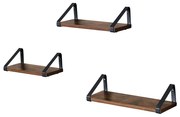 Raft de perete, raft plutitor stil industrial, maro rustic (3 buc)