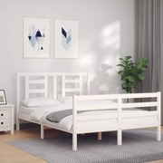 vidaXL Cadru de pat cu tăblie, 140x190 cm, alb, lemn masiv