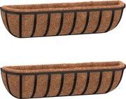 vidaXL Jgheab perete 2 buc. căptușeală cocos, negru, 76x21x16 cm, oțel