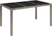 vidaXL Masă de grădină cu blat din sticlă gri, 150x90x75 cm, poliratan