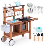 Bucătărie pentru copii în aer liber din lemn cu accesorii