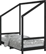 vidaXL Cadru de pat pentru copii, negru, 80x160 cm, lemn masiv de pin