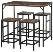 HOMCOM Masă Bar cu 4 Taburete, Stil Industrial, Picioare Antialunecare, Ideal pentru Bucătărie și bar, Maro, 100x60x88 cm | Aosom Romania