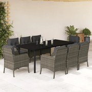 vidaXL Set mobilier grădină cu perne, 9 piese, gri, poliratan