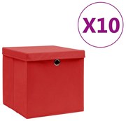 vidaXL Cutii depozitare cu capace, 10 buc., roșu, 28x28x28 cm
