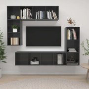 vidaXL Set de dulapuri TV, 4 piese, gri extralucios, lemn prelucrat