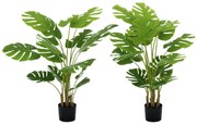 HOMCOM Lot de 2 plante artificiale Monstera deliciosa cu ghiveci inclus, înălțime 120 cm, pentru interior, decor | Aosom Romania