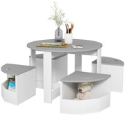 AIYAPLAY Birou Copii, Masă și Scaune pentru Copii din 5 Piese cu Depozitare, pentru Clasă, Creșă, Grădiniță, 78x78x49 cm, Gri