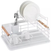 Suport pentru vase pe două niveluri, din oțel, plastic și lemn, alb – KINGHoff KH-1798