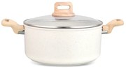 Oala cu capac Voltz Nice OV54418E20, 20x9.5 cm, 2.9 l, Finisaj marmură, Inductie, Cream melange