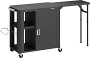 Outsunny Servantă de grădină cărucior de grătar pe roți cu masă laterală pliabilă dulap rafturi 166 x 54 x 88 cm negru | Aosom Romania