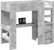 vidaXL Cadru de pat supraetajat cu birou Gri din beton 90 x 190 cm