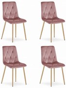 Set 4 Scaune Bucatarie/Dining Fido Picioare Finisaj Lemn, Catifea Roz