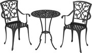 Outsunny Set bistro de grădină 3 piese masă bistro rotundă cu 2 scaune orificiu pentru umbrelă, antic din aluminiu turnat | Aosom Romania