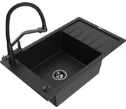 Mexen Elias chiuvetă de granit cu 1 compartiment cu scurgător și baterie de bucătărie Duo, negru - 6511-77-671701-70-B