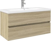 vidaXL Set mobilier de baie, 2 piese, ceramică și lemn prelucrat