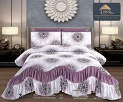 Cuvertura Pat Dublu Bumbac Finet 3 Piese Cu Volanase - Mov Royal