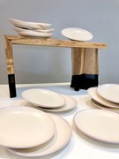 4 Farfurii Mari COLORAT (Alb Sidef Mat cu margine Roz, 26cm)