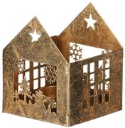 Sfeșnic metalic Căsuță, auriu, 8 x 8 x 10 cm