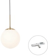 Lampă suspendată Art Deco aurie cu sticlă opal, incl. adaptor șină alb, monofazată - Slimline Flore