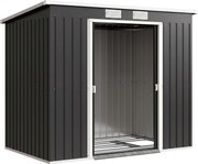 Outsunny Adăpost de Grădină Metalic în Alipire cu Kit de Fundație, Ușă Dublă, Ventilații și Acoperiș Înclinat, Gri | Aosom Romania