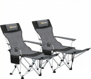 Outsunny Set de 2 Scaune de Camping Pliabile cu Suport pentru Picioare Detașabil, 82x100x88 cm, Negru | Aosom Romania