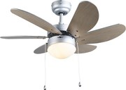 Ventilator de tavan din oțel cu finisaj aspect lemn, 80 cm, cu întrerupător cu șnur - Fresh