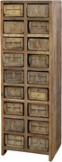 Comodă înaltă cu multe sertare, rustică, din lemn reciclat, natur, cu 18 sertare din forme de cărămidă, 122 x 39 x 34 cm, „Grimaud”