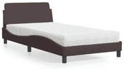 vidaXL Pat cu saltea, maro închis, 100x200 cm, textil