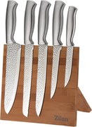 Set cutite 6 piese Zilan ZLN1641, Suport inclus din bambus, Cutite din otel inoxidabil 3CR13, Compatibil masina de spalat vase