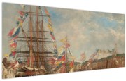Tablou - Eugène Boudin, Festival in the Harbor of Honfleur, reproducere (120x50 cm)