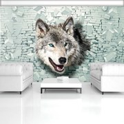 Fototapet - Lup iese din 3D perete (254x184 cm)