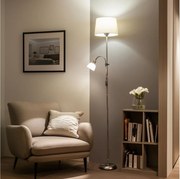 Lampadar CERIA Brilagi 1xE27/100W/230V + 1xE14/25W, crom mat/bej